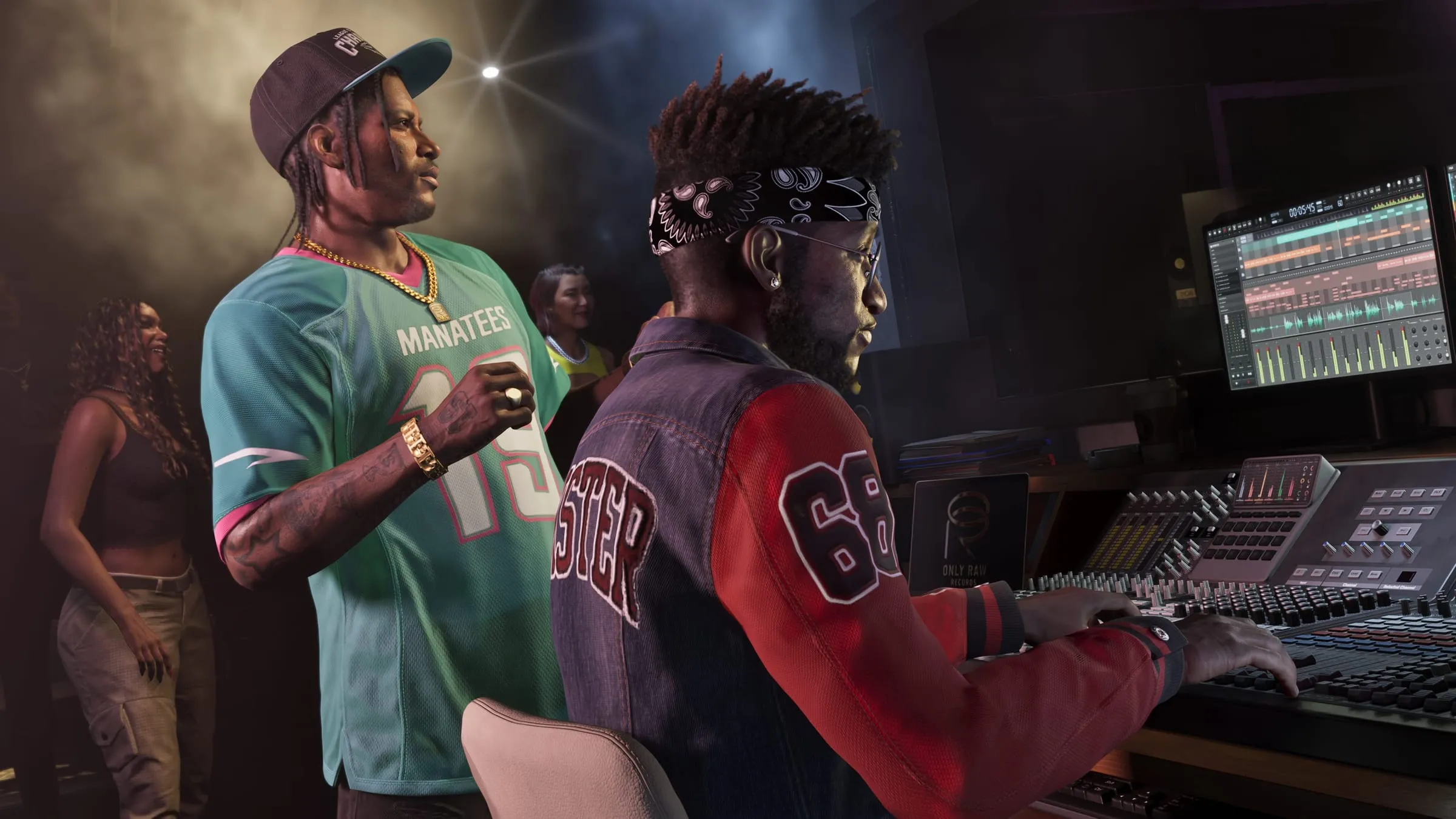 Dre'Quan Priest in a recording studio at a mixing desk